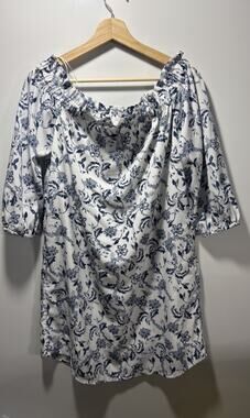 BANANA REPUBLIC Size 6 White w/ Blue Floral Off The Shoulder Shift Dress NWT